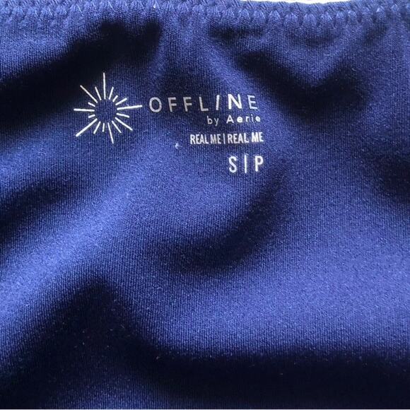 OFFLINE by aerie NWOT Women’s Real Me Ruched Crop T Shirt Small Blue Black Print - Picture 7 of 10